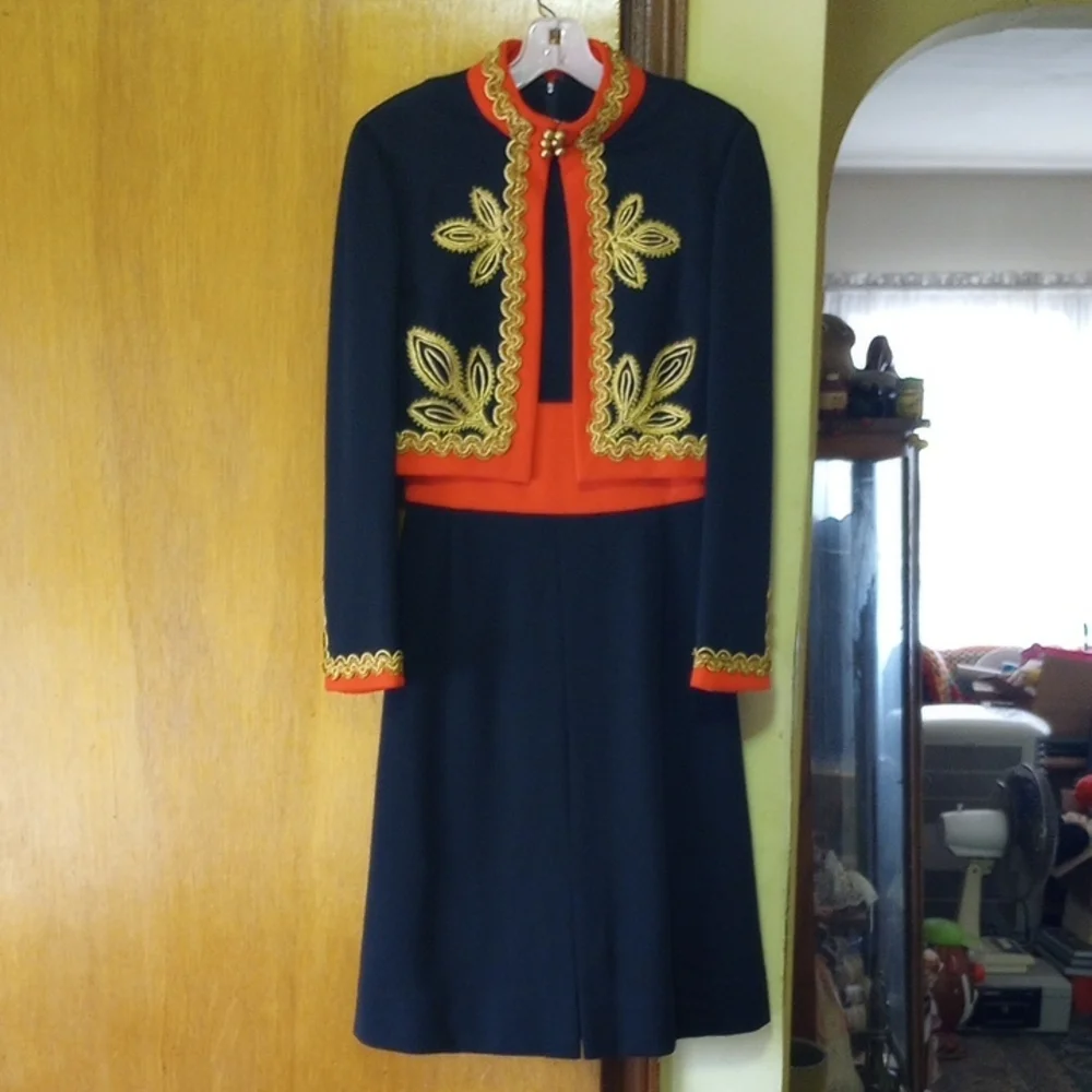 Vintage Sleeveless Dress w/ Matching Jacket. Black, Red & Gold - Picture 1 of 6